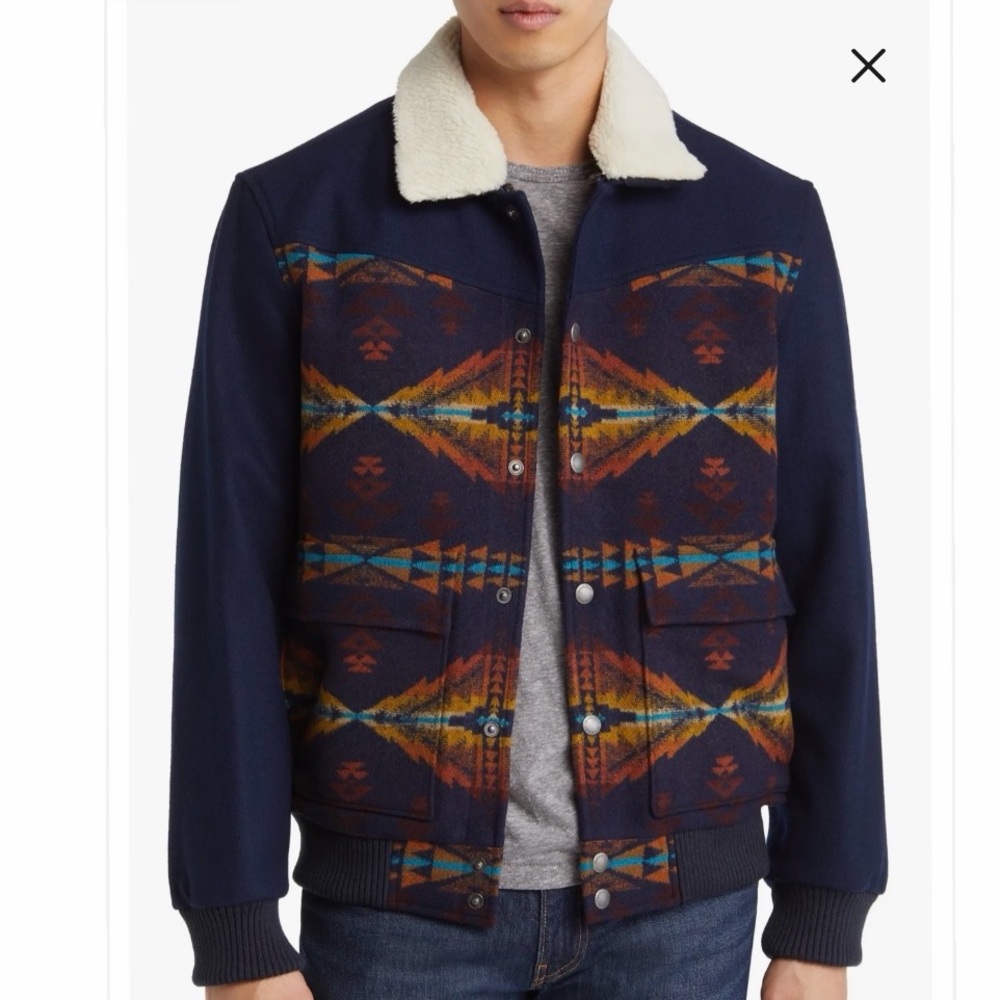 Pendleton Jacksonville Trapper Peak Wool Faux Shearling Collar Coat Men’s XXL